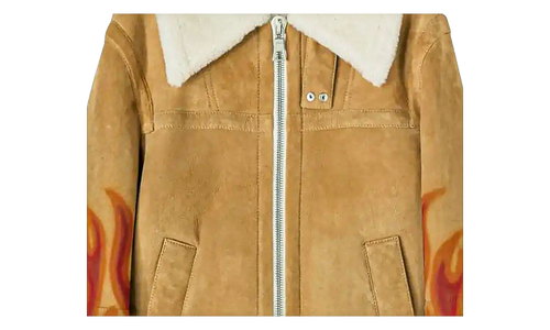 Burning Flames Sherling Trucker Jacket "Beige" PMJA012F22LEA0011725