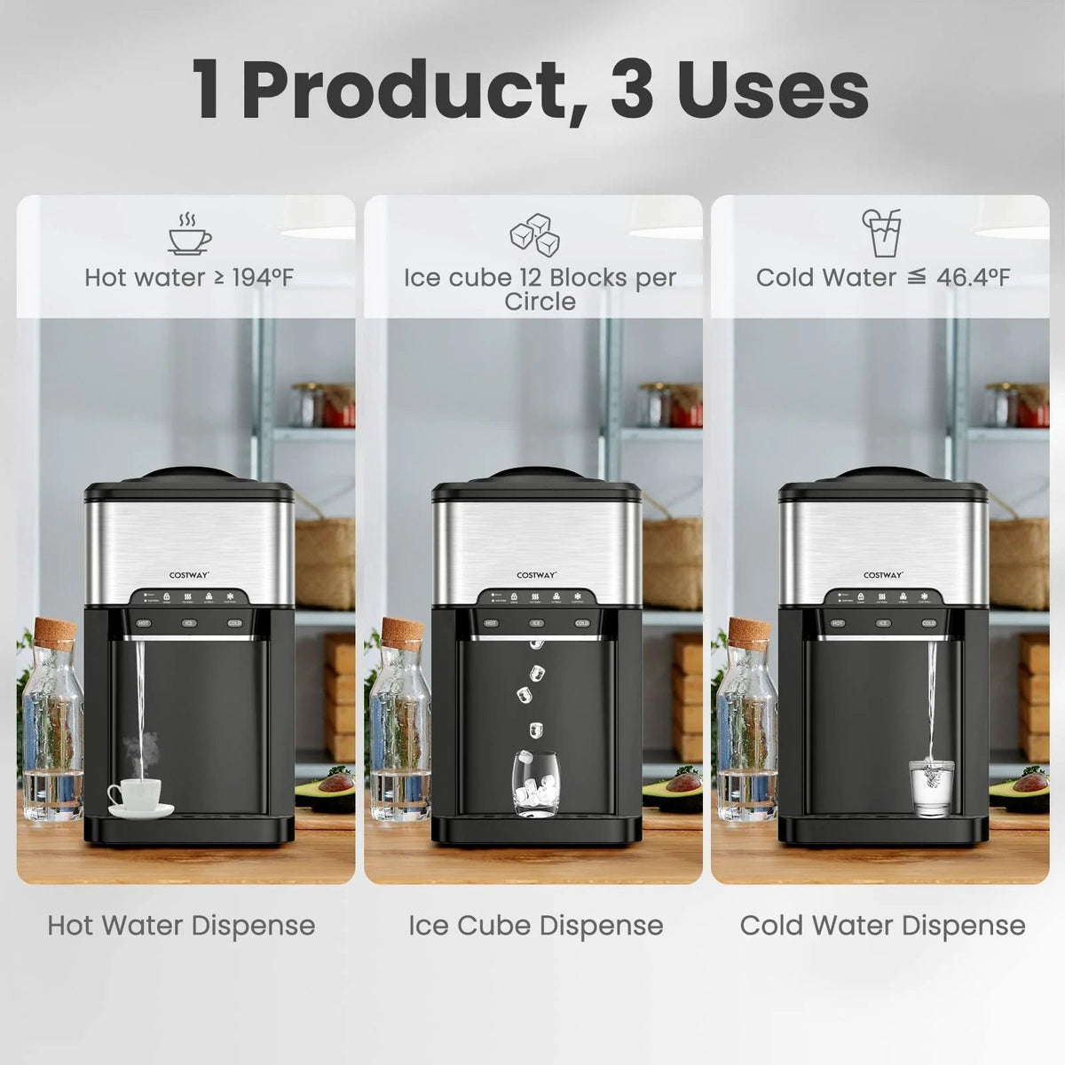 💧3-in-1 Countertop Ice Maker & Hot/Cold Water Dispenser