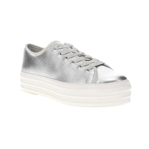 Triple Up Washed Metallic Leather Lace Up Sneakers