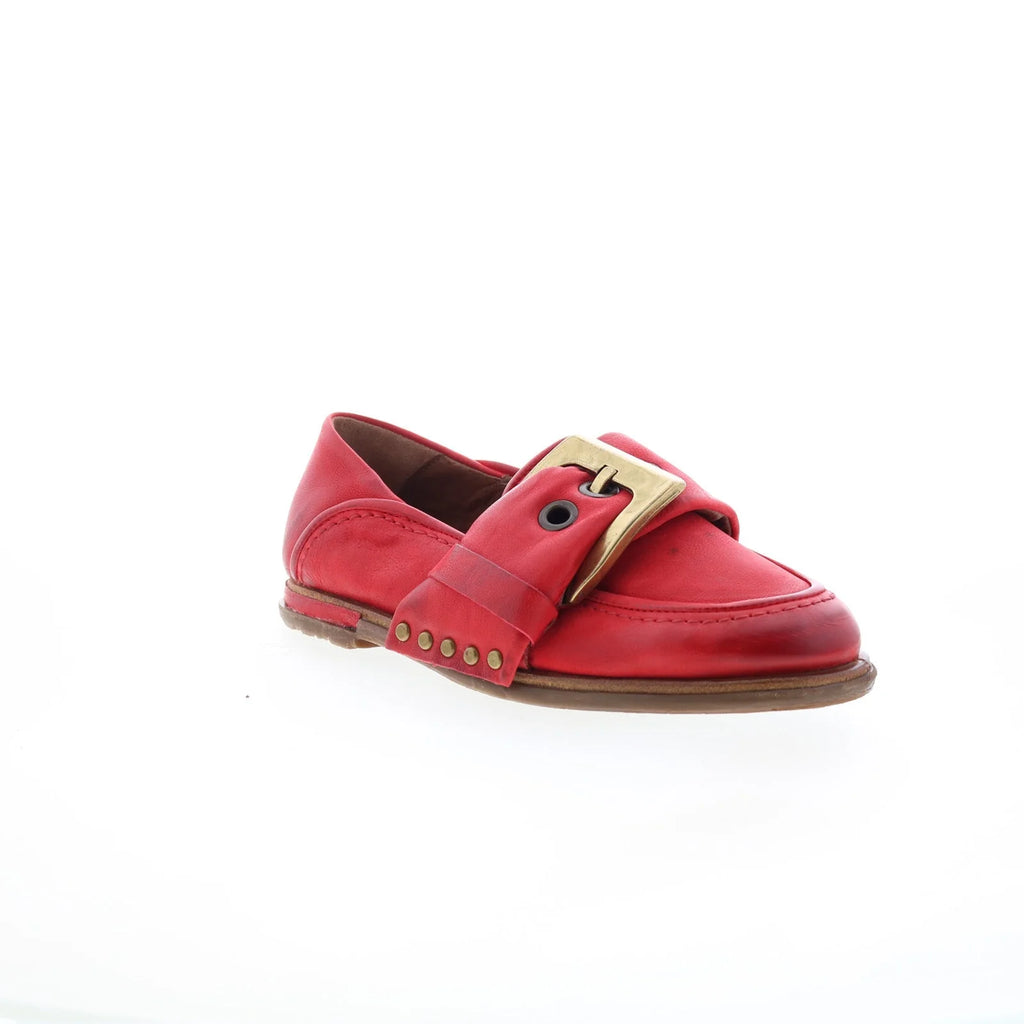 Thaine Womens Red Leather Hook & Loop Loafer Flats Shoes