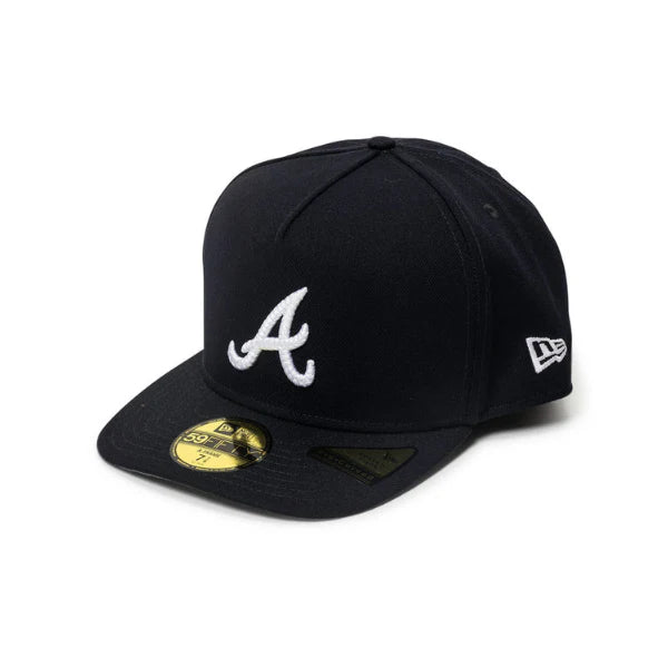 New Era Script Safety Pin Atlanta Braves A-Frame Fitted Hat - Navy