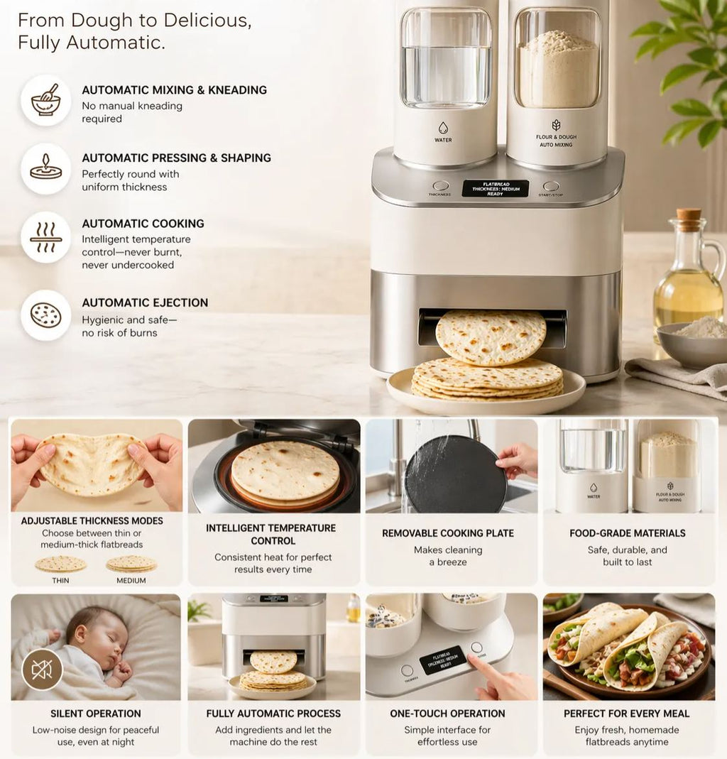 🔥Automatic Flatbread Maker – Fresh Tortillas, Roti & Wraps at Home