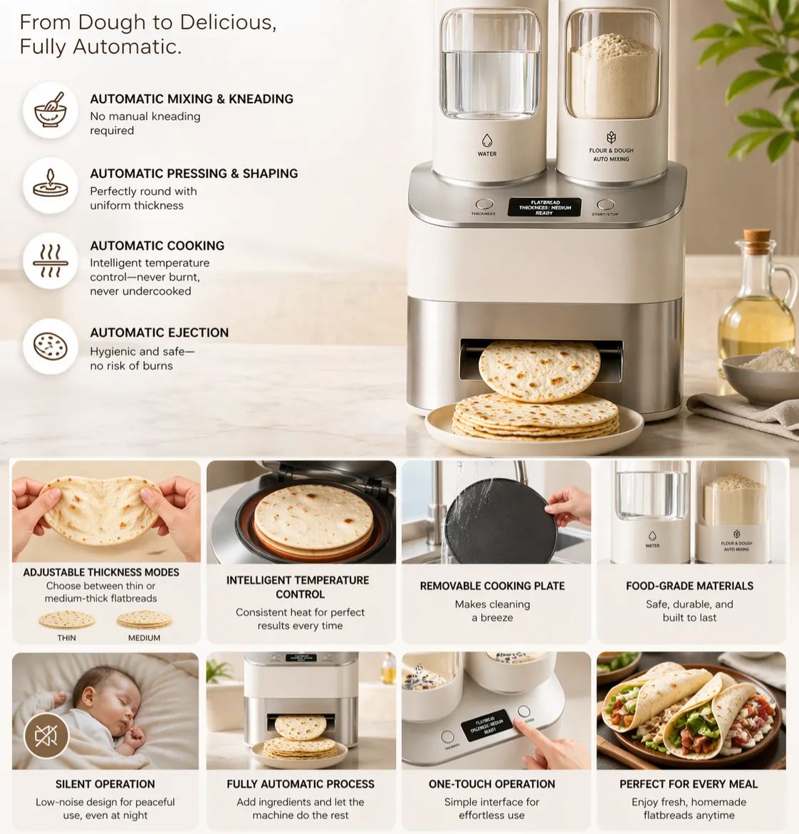 🔥Automatic Flatbread Maker – Fresh Tortillas, Roti & Wraps at Home