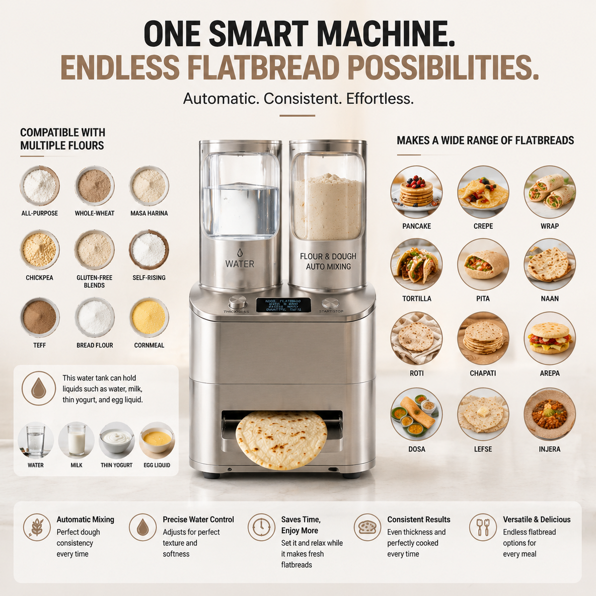 🔥Automatic Flatbread Maker – Fresh Tortillas, Roti & Wraps at Home